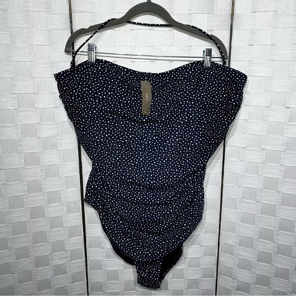J. Crew Women’s Ruched Bandeau One Piece Swimsuit In Dot Womens Plus Size 24 - Picture 2 of 15